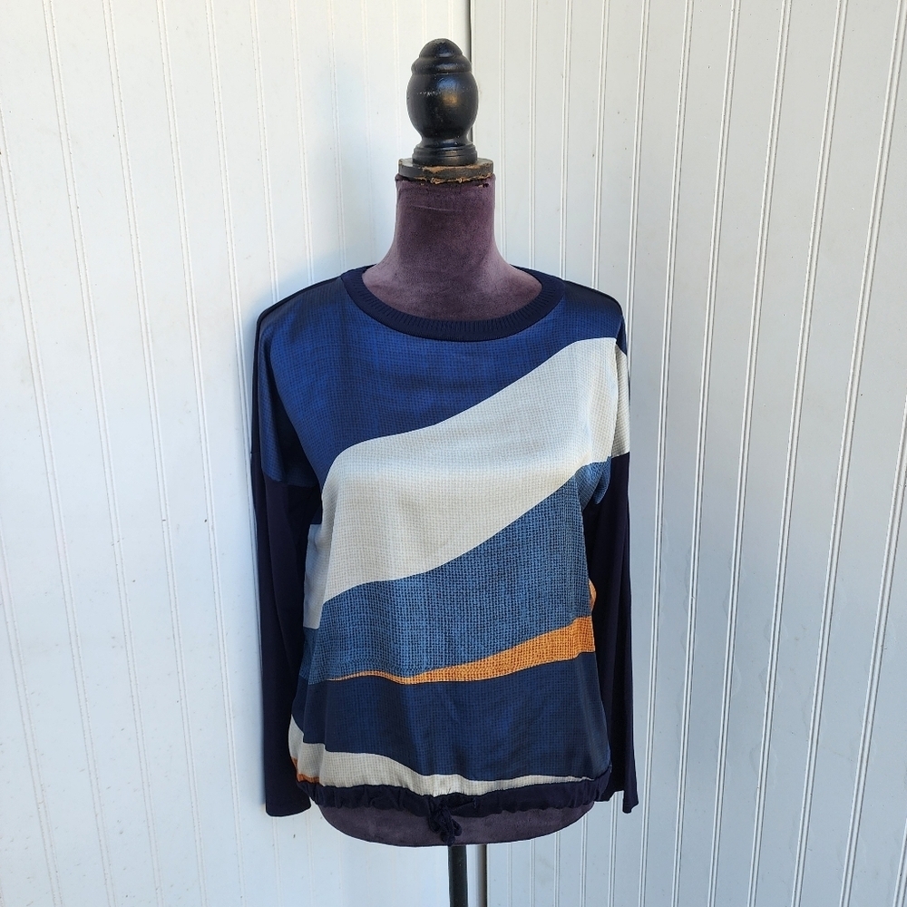 Tinta Women's Satin Top Long Sleeve Blouse Stretch Nack Navy Blue Spain  Sz M